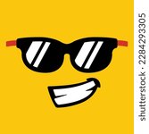 Tough lego yellowhead minifigure with black summer glasses and a grinning face