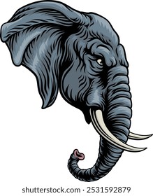 A tough looking elephant. Could be the symbol for the American political party in election politics or a sports mascot.