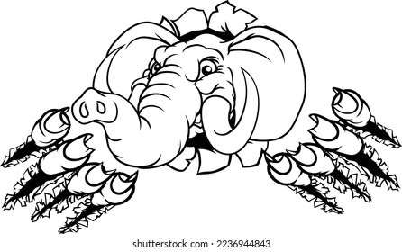 A tough mean looking elephant sports mascot breaking through the background