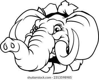 A tough mean looking elephant sports mascot breaking through the background
