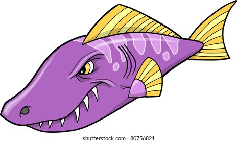 Tough Mean Purple Fish Vector Illustration