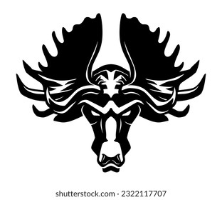 Tough Moose Head, Fierce Look Shadowed Illustration