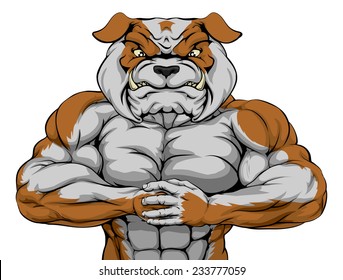 A tough muscular bulldog mascot character getting ready for a fight