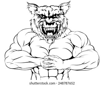 A tough muscular wolf mascot character getting ready for a fight