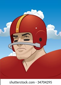 Tough, old-school football player.  Easily substitute your teams colors and helmet logo to give them that rugged, retro feel.