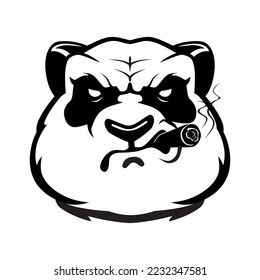 Tough Panda Smoke Cigar Mascot, Bear Head with Attitude Illustration