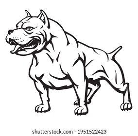 Tough Pitbull Pet Dog, Line Art Illustration