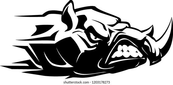 Tough Rhino Shadow Head, Cartoon Style Mascot