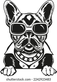 
Ein harter, versauter französischer Bulldog. Cool-Zeichen als Illustration für verschiedene Situationen.