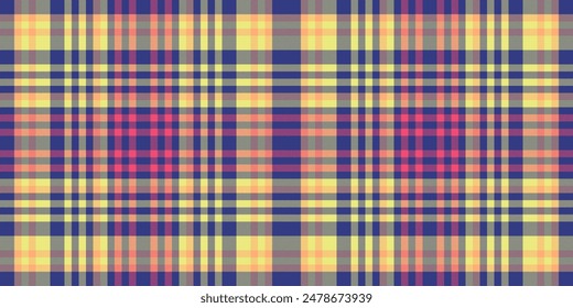 Tough textile background fabric, tailor plaid tartan pattern. Romance seamless texture vector check in blue and yellow colors.