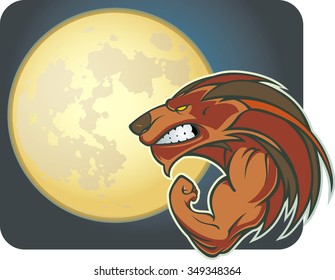 Tough Werewolf-Flexing muscle werewolf against the full moon