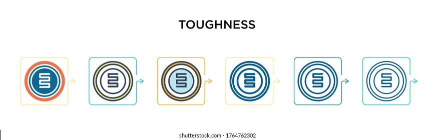 Icono vector de fuerza en 6 estilos modernos diferentes. Iconos de dureza negros, de dos colores diseñados en el estilo relleno, contorno, línea y trazo. La ilustración vectorial se puede usar para web, móvil, ui