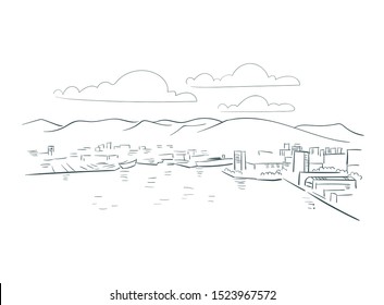Toulon France Europe vector sketch city illustration line art