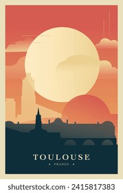 Toulouse city brutalism poster with abstract skyline, cityscape retro vector illustration. France, Occitania town travel front cover, brochure, flyer, leaflet, business presentation template image