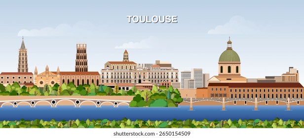 Toulouse horizonte da cidade em gradiente bonito dia céu fundo. Ilustração vetorial