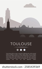 Toulouse city template for website, presentation, front page, invitation, publication sheet with skyline, landmarks. Vector France image layout, simple and grayscale