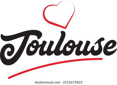 Toulouse city text design with red heart typographic icon design suitable for touristic promotion