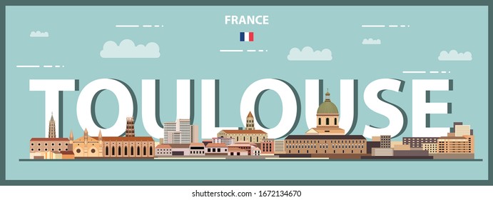 Toulouse cityscape colorful poster. Vector illustration