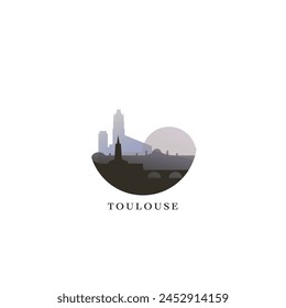 Toulouse cityscape, gradient vector badge, flat skyline logo, icon. France city round emblem idea with landmarks and building silhouettes. Isolated graphic