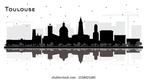 Toulouse France City Skyline Silhouette with Black Buildings and Reflections Isolated on White. Vector Illustration. Travel and Concept with Historic Architecture. Toulouse Cityscape with Landmarks.