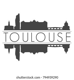 Toulouse France Europe Skyline Vector Art Mirror Silhouette Emblematic Buildings
