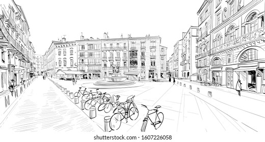 Toulouse, France. Hand Drawn Sketch. Vector Illustration.