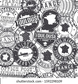 Toulouse France Stamps Background. City Stamp Vector Art. Postal Passport Travel. Design Set Pattern.