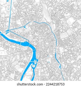 Toulouse, Haute-Garonne, France high resolution vector map with editable paths. Bright outlines for main roads. Use it for any printed and digital background. Blue shapes and lines for water.