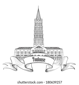 Toulouse landmark basilica of Saint Sernin, south France. Roman architectural style church. Travel France symbol.