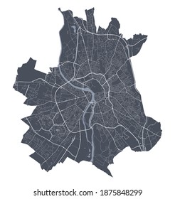 Toulouse map. Detailed vector map of Toulouse city administrative area. Cityscape poster metropolitan aria view. Dark land with white streets, roads and avenues. White background.