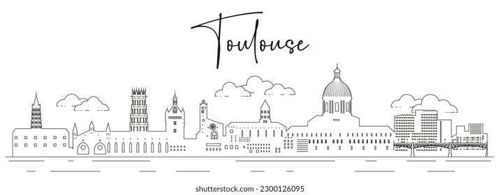 Toulouse skyline line art vector illustration