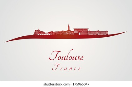 Toulouse skyline in red and gray background in editable vector file