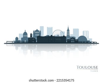 Toulouse skyline silhouette with reflection. Landscape Toulouse, France. Vector illustration.