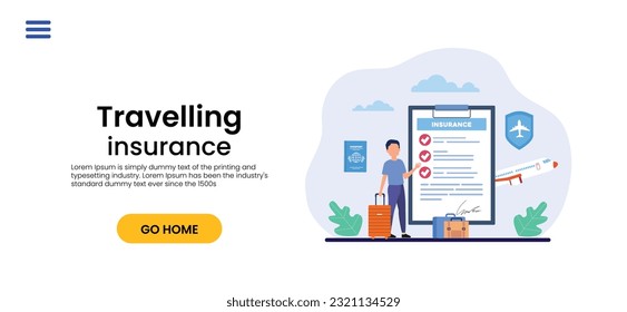 Tour Agency Landing Page Trendy Design. Online Service Offer Trip Rout Travel Insurance. Travelling by Bus, Train, Airplane Safely. Parents with Kids and Luggage. Tourists Family. Vector Illustration