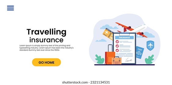 Tour Agency Landing Page Trendy Design. Online Service Offer Trip Rout Travel Insurance. Travelling by Bus, Train, Airplane Safely. Parents with Kids and Luggage. Tourists Family. Vector Illustration