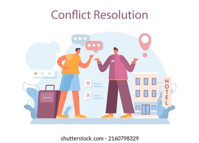Tour agent concept. Vacation organization agency. Specialist checking and booking resorts, solving conflict situations. Idea of tourism around the world. Flat vector illustration