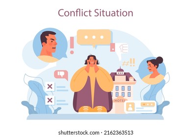 Tour agent concept. Vacation organization agency. Specialist checking and booking resorts, solving conflict situations. Idea of tourism around the world. Flat vector illustration
