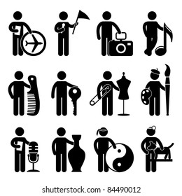 Tour Agent Guide Photographer Musician Barber Locksmith Tailor Painter DJ Martial Art Guru Veterinarian Animal Doctor Job Occupation Sign Pictogram Symbol Icon