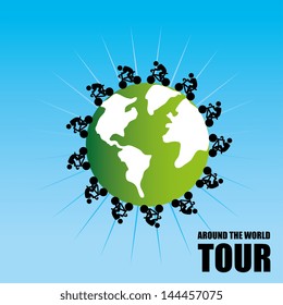 tour around the world over blue background vector illustration