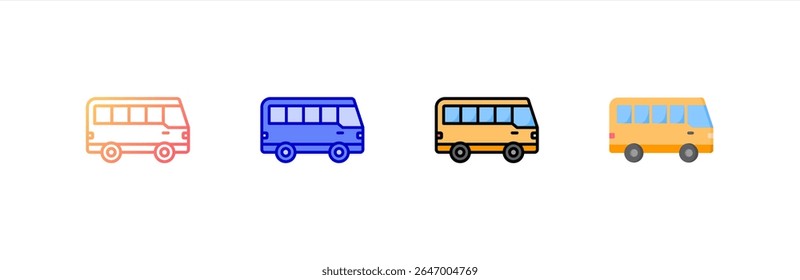 Tour Bus icon set multiple style collection