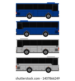 Tour bus right and left side view for right and left hand wheel drive - vector in cartoon style and flat design