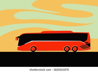 Tour bus service. Bus travel around the world. Vector drawing for prints or illustrations.