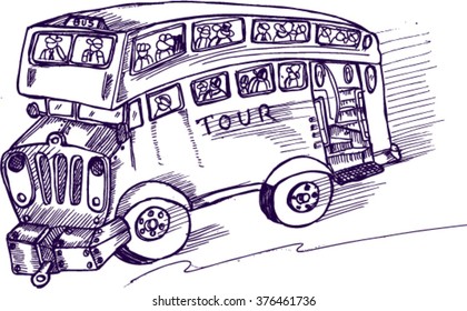 tour bus, sketch