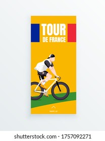 Tour de France men's multiple stage bicycle race social media story template with a bike racer riding on green bike path