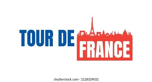 Tour de france title text on white background. Typography, font and city. Tour de france concept.