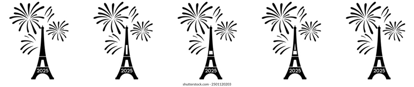 Tour Eiffel Et Feu Black Colore And Different Style 2025 icon set vector.