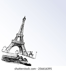 Tour Eiffel. Paris. Drawn by hand.