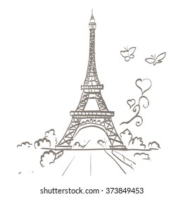 tour Eiffel romantic vector illustration heart frame 