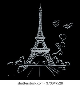 tour Eiffel romantic vector illustration heart frame 