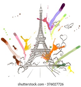 tour Eiffel romantic vector illustration heart frame